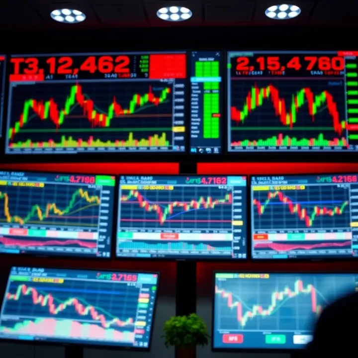 Dashboard showing stock market charts and trading tools on multiple screens