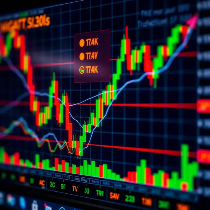 Chart illustrating key technical indicators used in binary options trading with price trends and signal markers