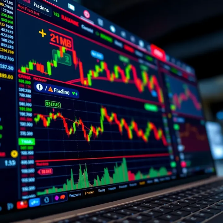 User interface showing cryptocurrency trading platform with charts and live market data