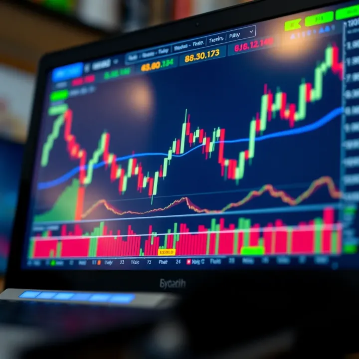 Chart displaying candlestick patterns and moving averages for day trading analysis