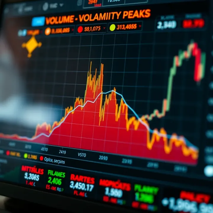 Market Volume and Volatility Peaks Across Trading Sessions Graph showing market volume and volatility peaks during different global trading sessions