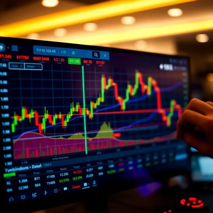 Graph showing various binary options indicators on a trading platform screen