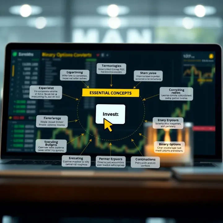 Diagram showing key concepts and terminology used in binary options investing