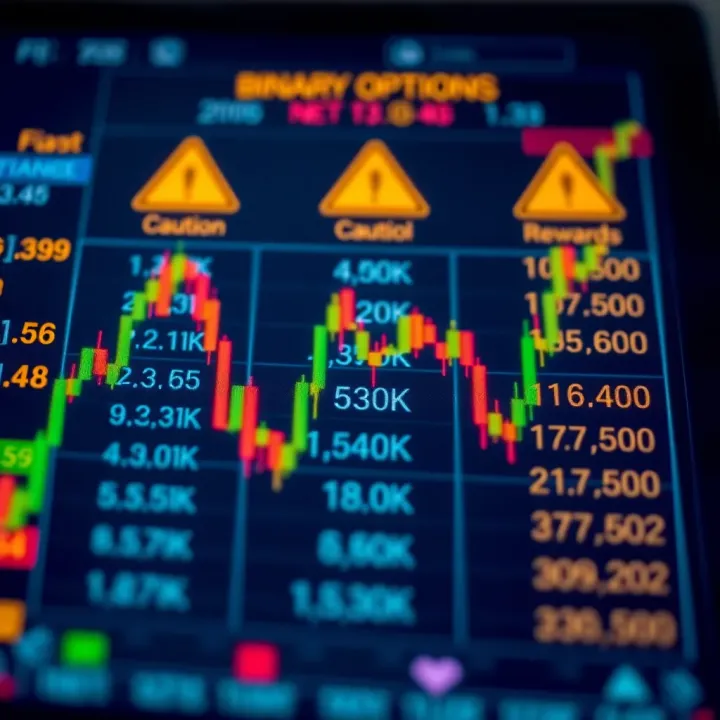Analysis of Risks and Rewards in Binary Options Trading Chart showing risks and rewards in binary options with caution symbols