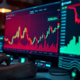 Digital interface displaying binary options trading with robotic automation