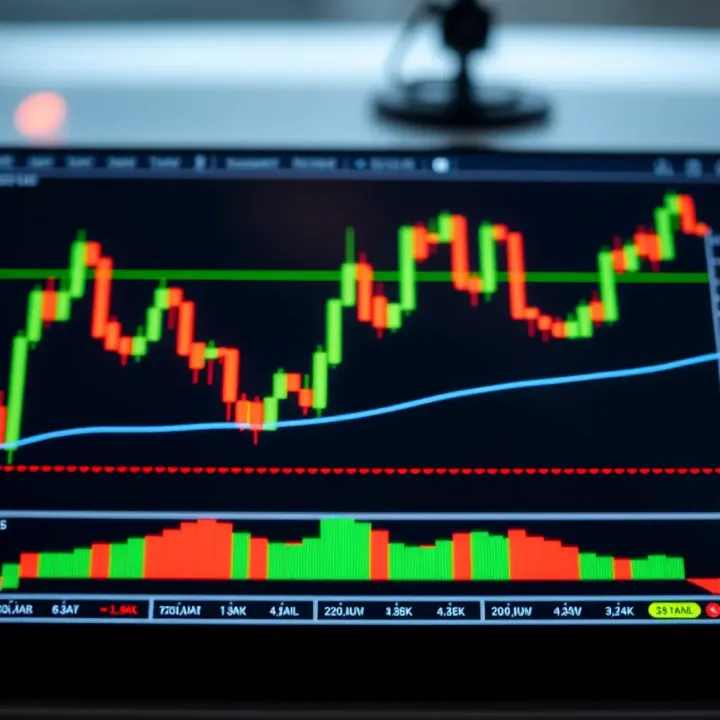 Chart displaying binary options trading with candlestick patterns and trend lines
