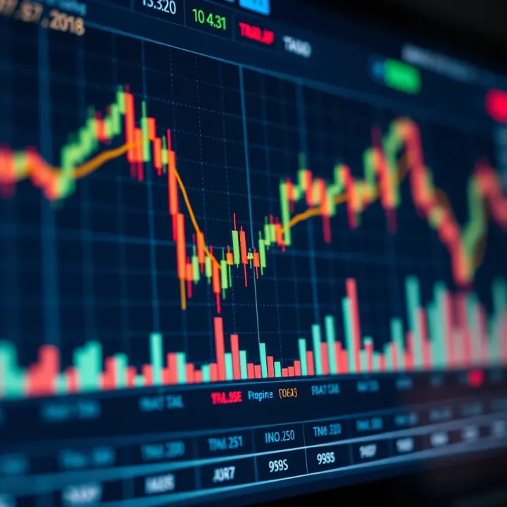 Binary Options Trading Chart with Key Indicators Illustration showing binary options trading chart with candlestick patterns and indicators
