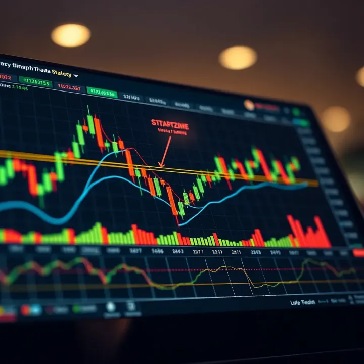 Graph illustrating binary options trading strategy with market trends and profit zones