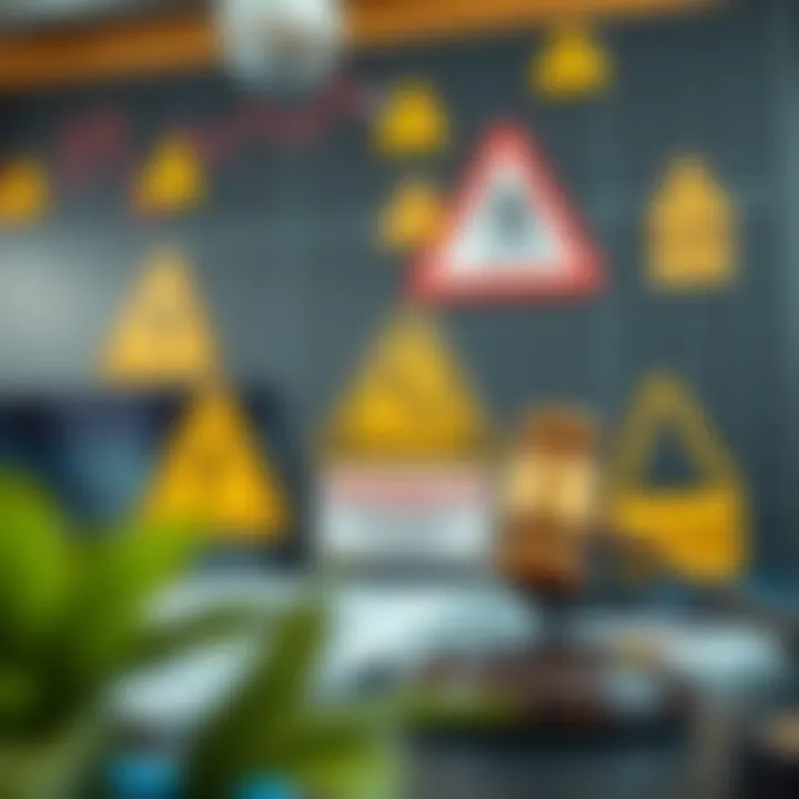Essential Precautions and Legal Aspects in Binary Options Trading Conceptual illustration of financial risk management with legal symbols and caution signs