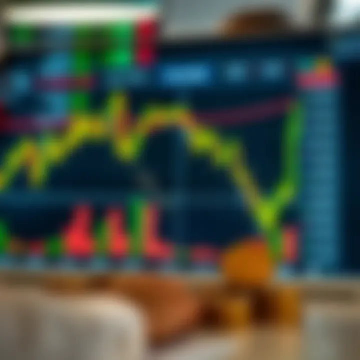 Graphical representation of binary options trading strategies with upward and downward market trends