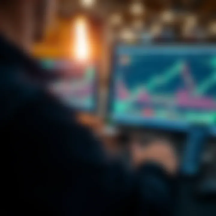 Simulation of financial trading platform showing charts and virtual portfolio for practice