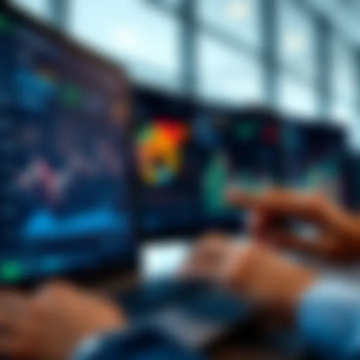 User engaging with financial simulation graphs and investment performance analytics