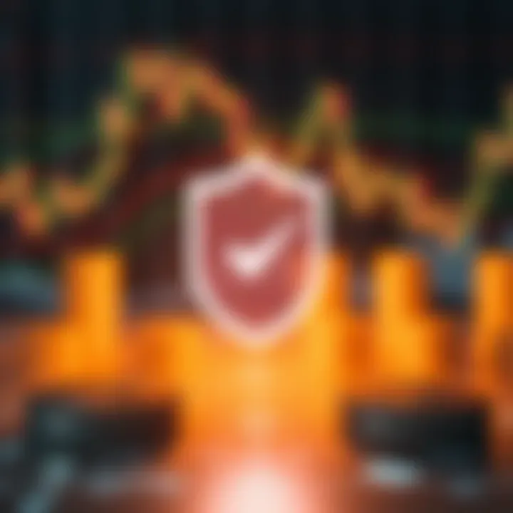 Conceptual illustration of financial security and regulation in trading with shield and checkmark icons