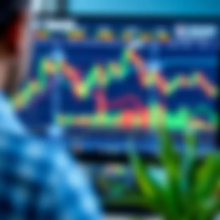 Trading Software Interface with Indicators and Real-Time Market Data Illustration of computer screen showing trading software with multiple indicators and real-time data