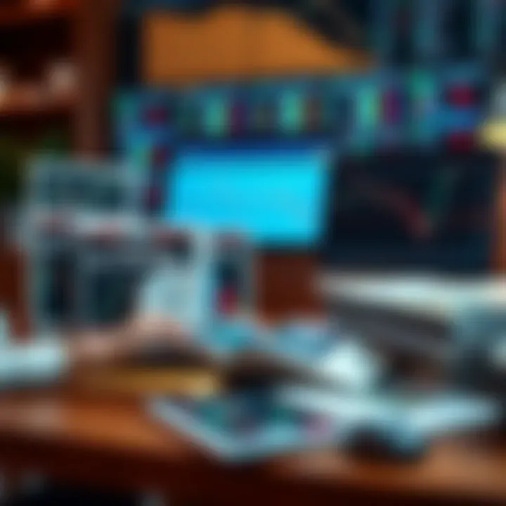 Illustration showing a selection of digital training materials and online courses for day trading education