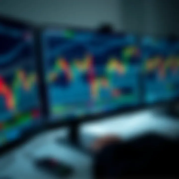 Illustration of a computer screen displaying multiple financial charts and trading indicators