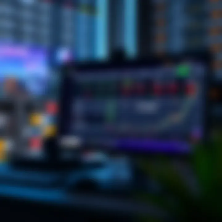 Illustration showing a computer screen with a demo trading account interface highlighting virtual funds and transaction options