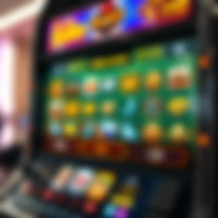 Illustration showing a digital slot machine interface displaying a variety of slot games in demo mode