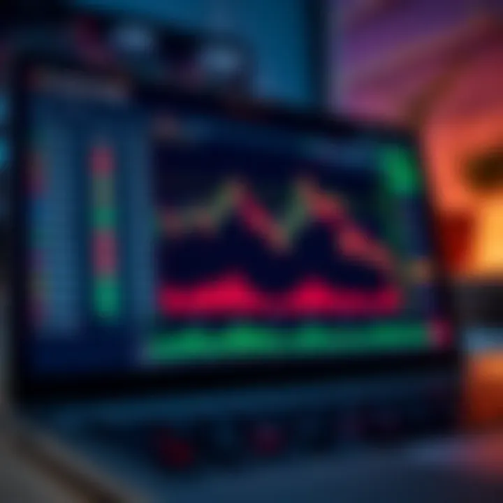 Illustration of a digital trading platform displaying a demo account dashboard with charts and trading options