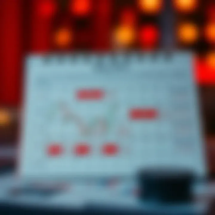 Illustration showing an economic calendar with key financial dates and market indicators