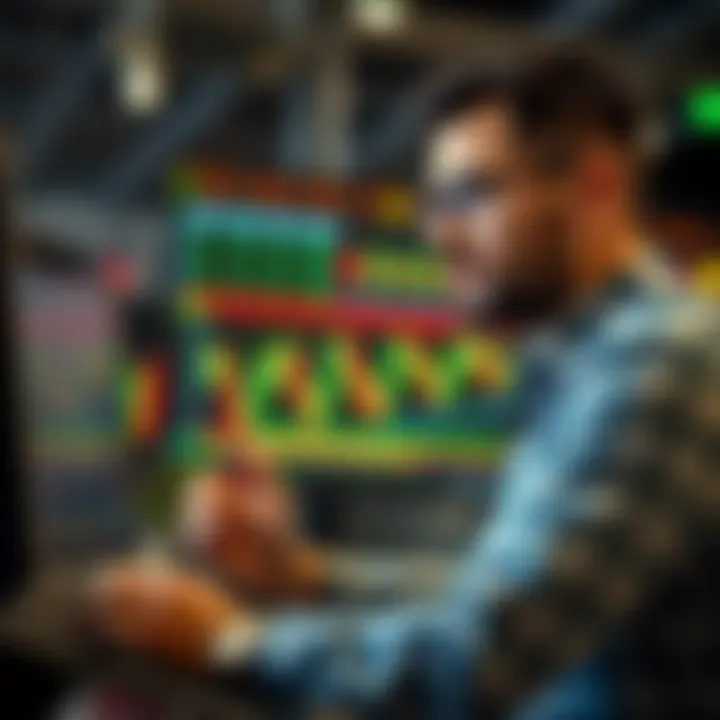 Trader analyzing charts on digital platform using demo account for practice