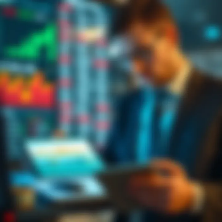 Investor analyzing data charts and economic calendar on a digital device to inform investment decisions