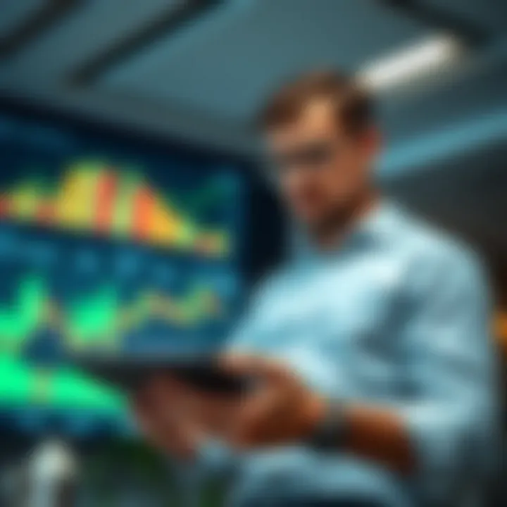 Reviewing Economic Indicators for Informed Investment Decisions Investor reviewing economic indicators and market data on a digital tablet for investment decisions