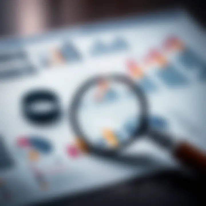 Illustration of strategic planning with data charts, magnifying glass and competitive analysis symbols