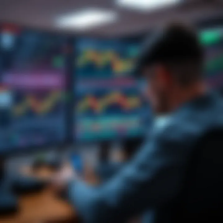 Trading Setup for Applying Price Action Techniques Trader's workspace with multiple monitors showing financial charts and technical indicators for price action strategies
