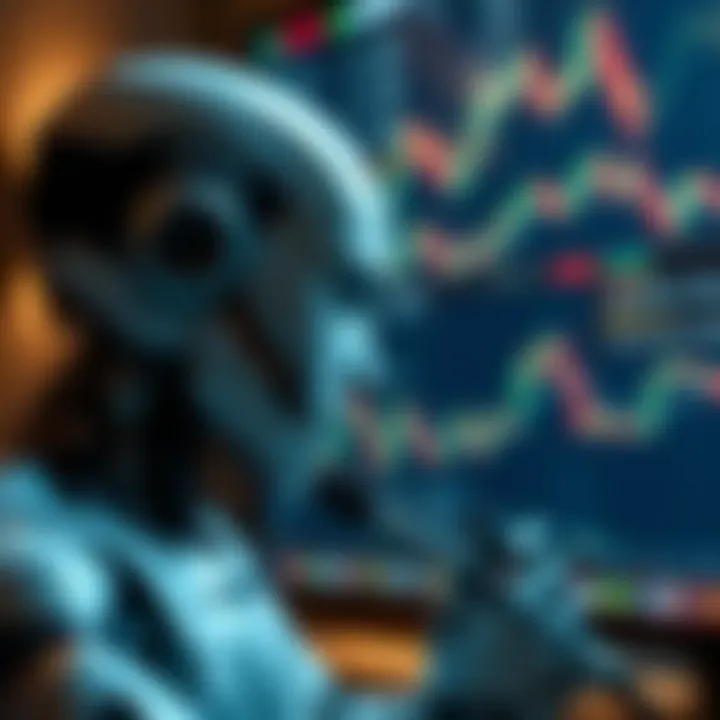 Robot Analyzing Financial Data for Binary Options Illustration of a robot analyzing financial charts for smart binary options decisions