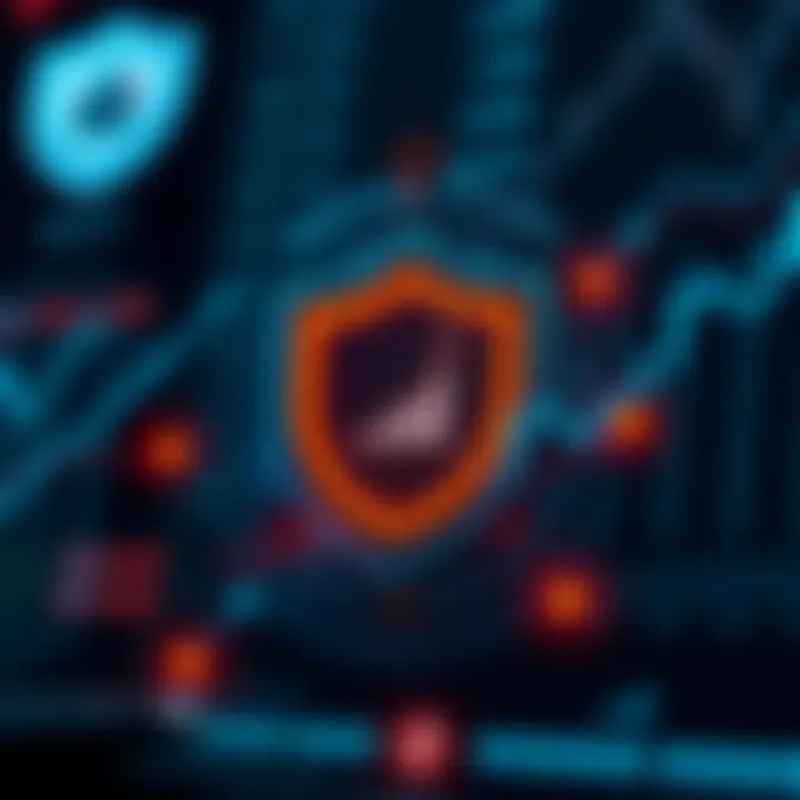 Graphic depicting secure investment strategies with protective shields and financial growth symbols