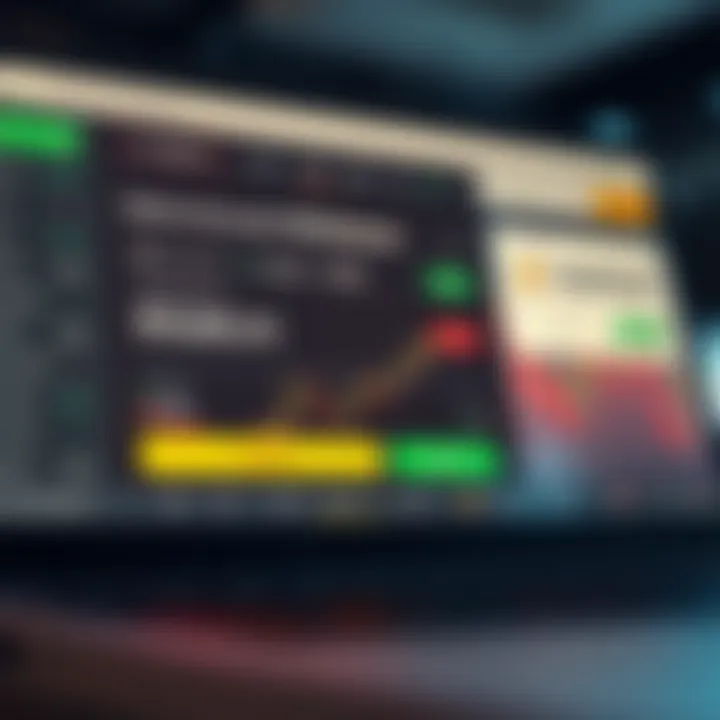 Illustration showing a virtual investment platform interface with demo account balance and trading options