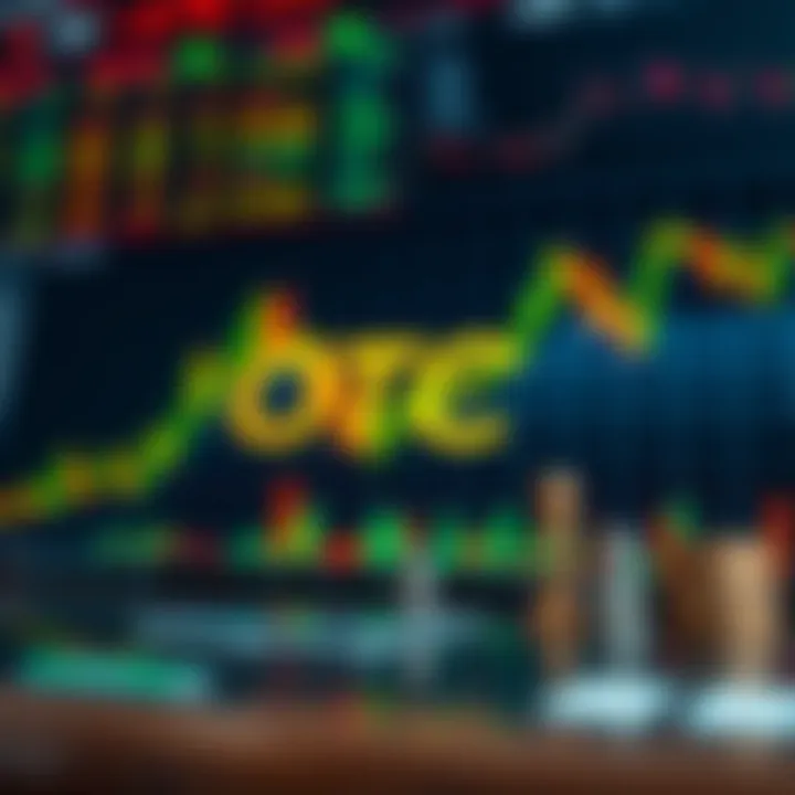 Conceptual representation of Over The Counter trading in binary options with financial graphs and market symbols