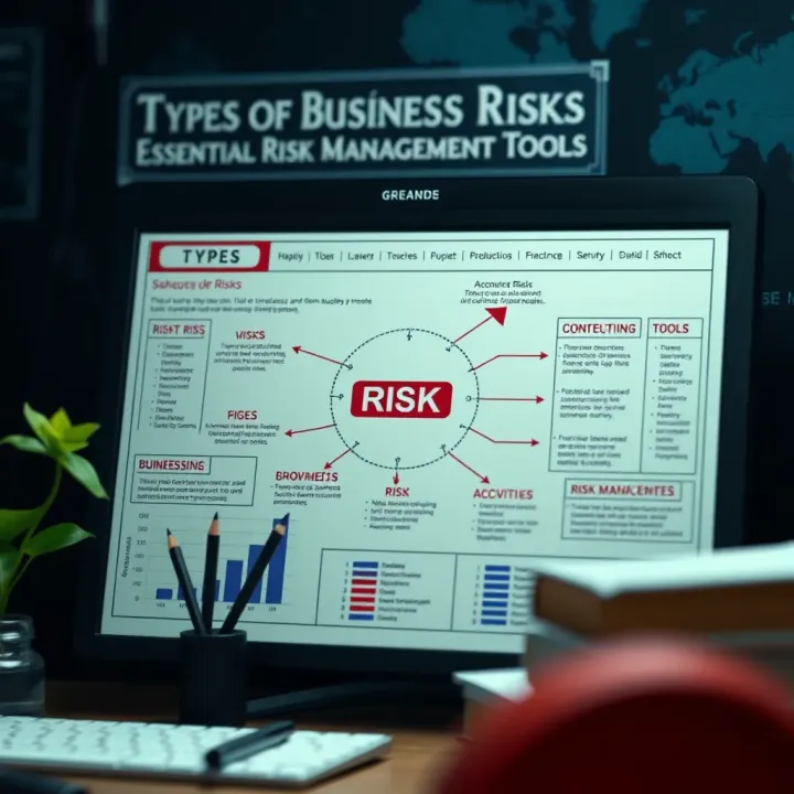 Visual chart depicting various types of business risks and tools used for evaluation and mitigation