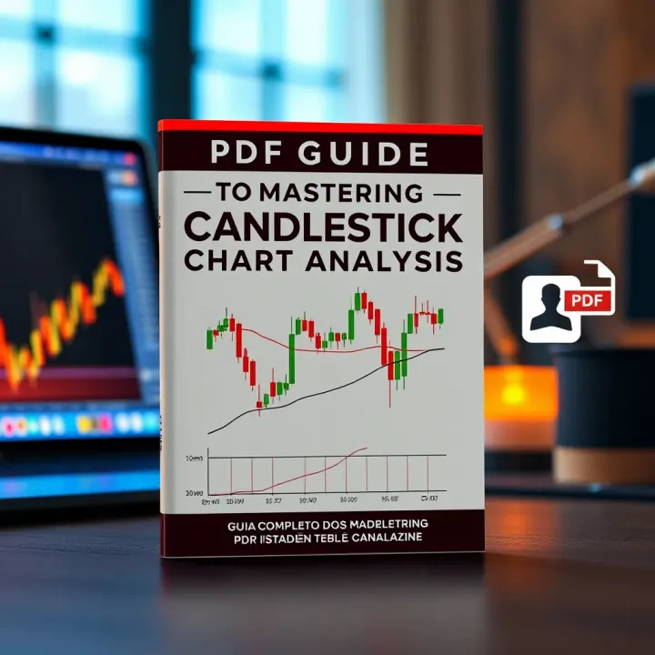PDF Guide for Mastering Candlestick Chart Analysis PDF guide cover featuring candlestick charts and technical analysis tools for trading education