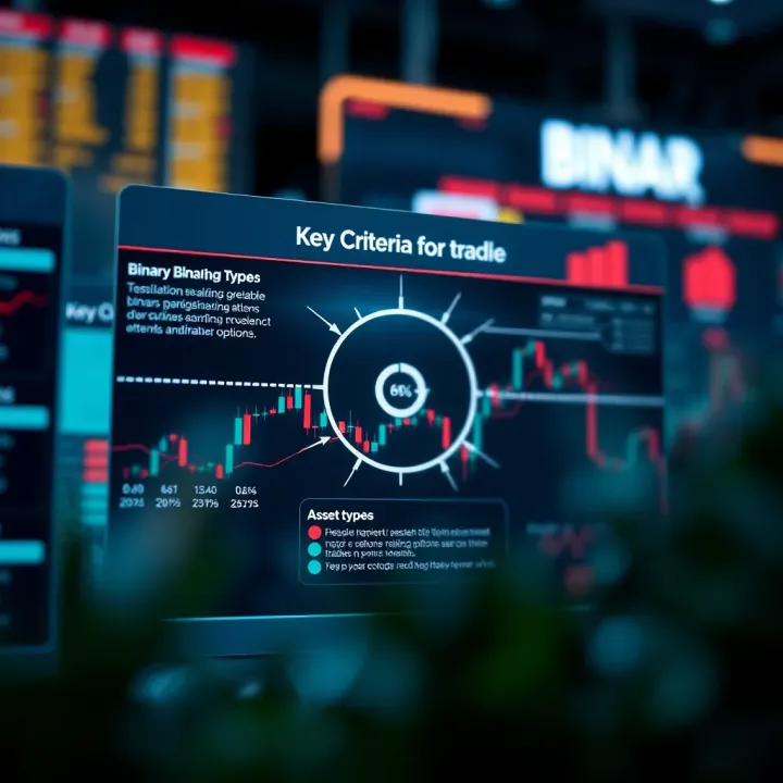 Diagram illustrating key criteria for selecting a reliable binary options trading platform including regulations and asset types