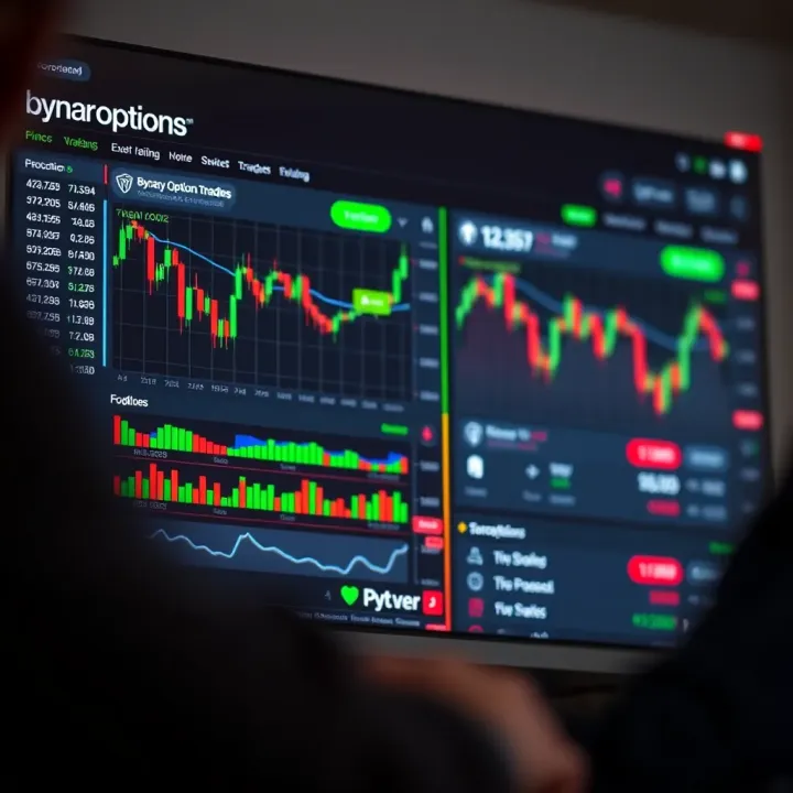 Overview of a Binary Options Trading Interface Dashboard of a binary options trading platform showing various asset charts and trading tools