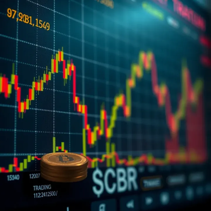 Graph showing cryptocurrency price fluctuations with trading indicators