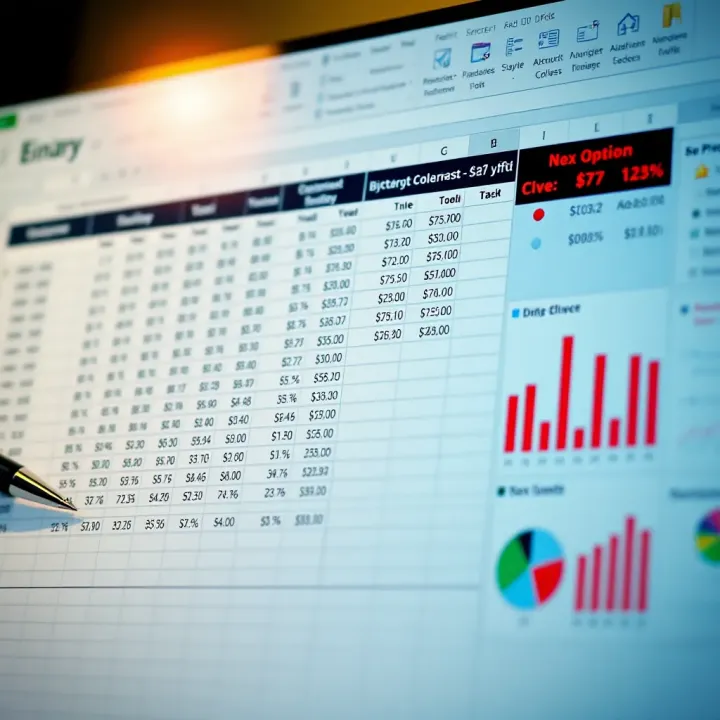 Excel spreadsheet displaying columns and charts for binary options trading analysis