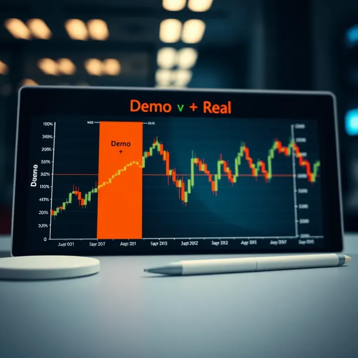 Graph illustrating the comparison between demo and real trading account performance