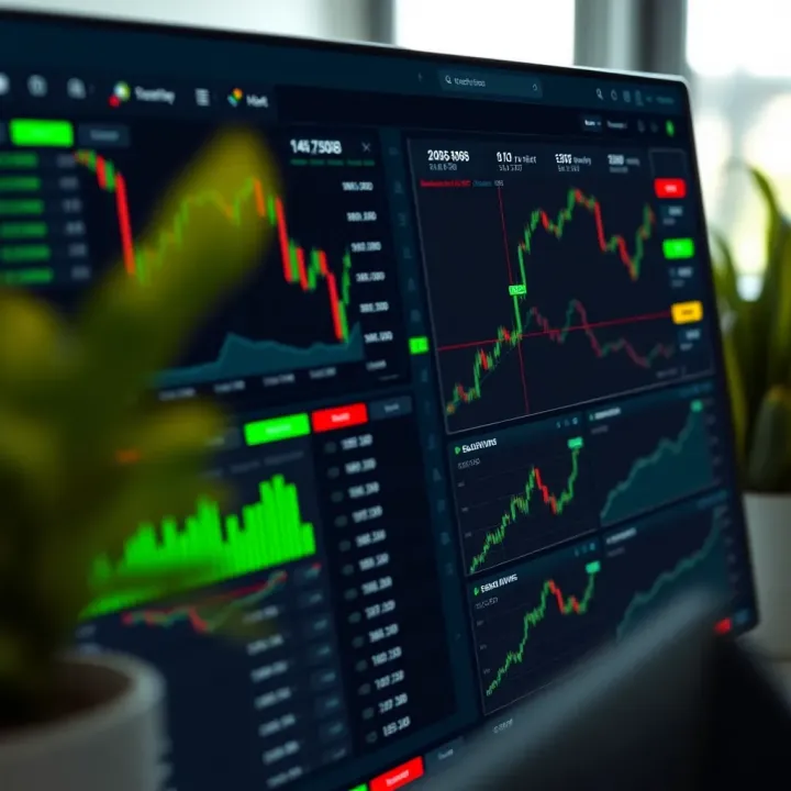 Interface of a financial demo account showing various market charts and trading options