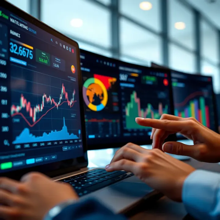 User engaging with financial simulation graphs and investment performance analytics