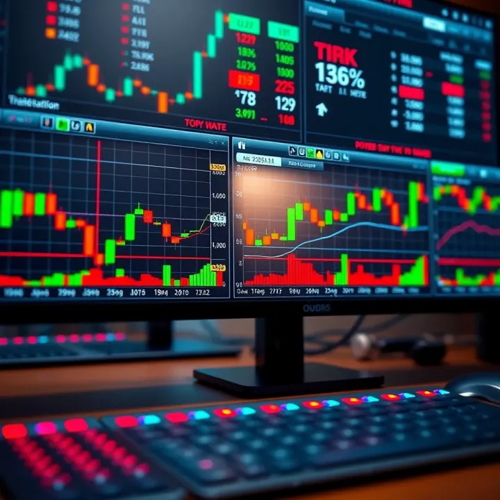Digital interface showing multiple trading charts and data streams representing automated copy trading activities