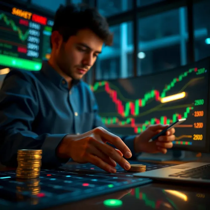Illustration showing the concept of automatic trading where a beginner investor copies experienced traders' strategies on a digital platform