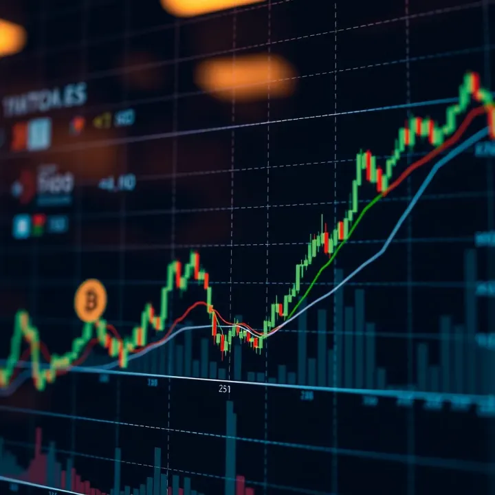 Graph displaying cryptocurrency trading trends with interconnected nodes symbolizing copy trading strategy