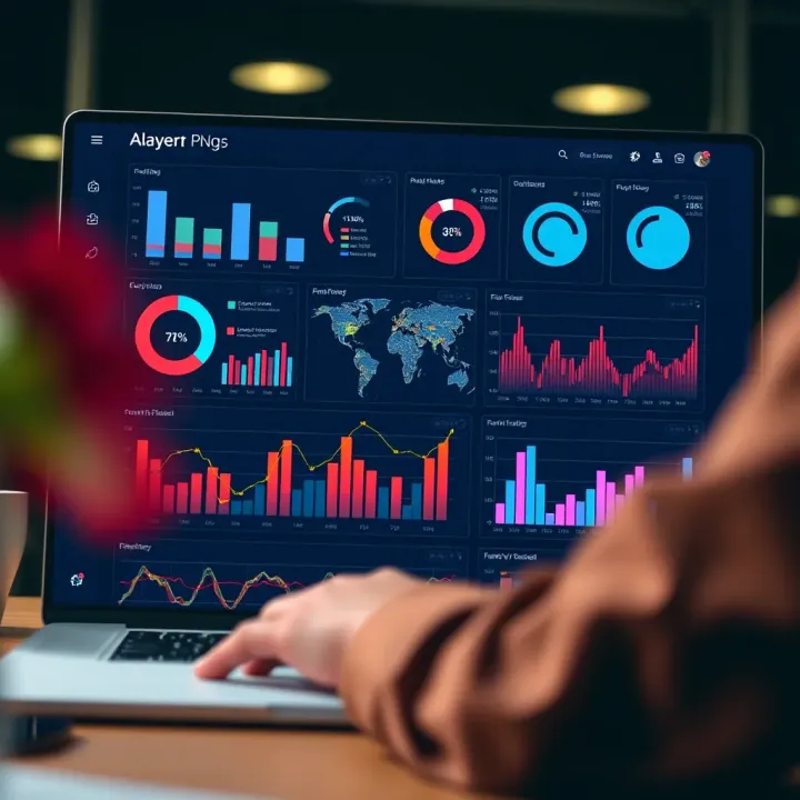 Dashboard Demonstrating Effective Report Integration of PNG Visual Elements Dashboard displaying integrated charts and icons in a report emphasizing communication of market analysis