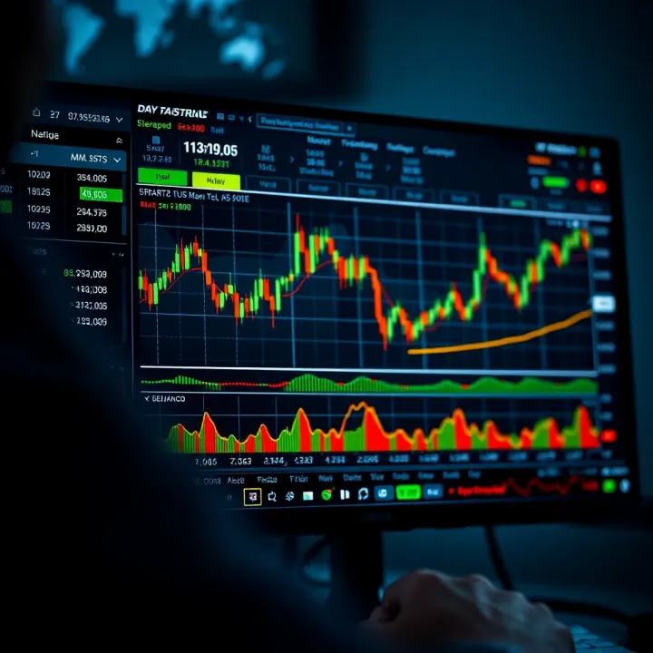 Dashboard of a day trading application showing stock charts and key trading indicators