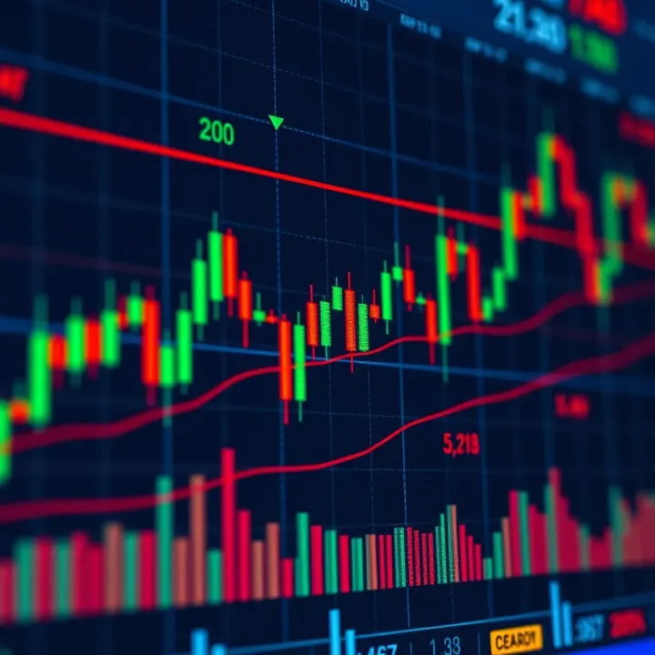 Graphical representation of financial chart with candlestick patterns and trend lines