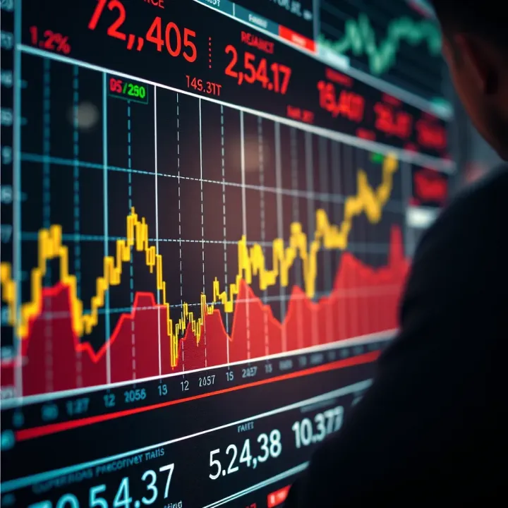 Graph showing rapid fluctuations in stock prices during intraday trading
