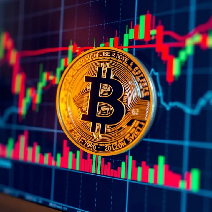 Chart displaying bitcoin price fluctuations with technical indicators